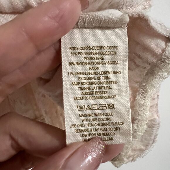 Free People Pastel Pink Babydoll Cropped Top Size XS Flutter Sleeve Striped - Picture 5 of 6